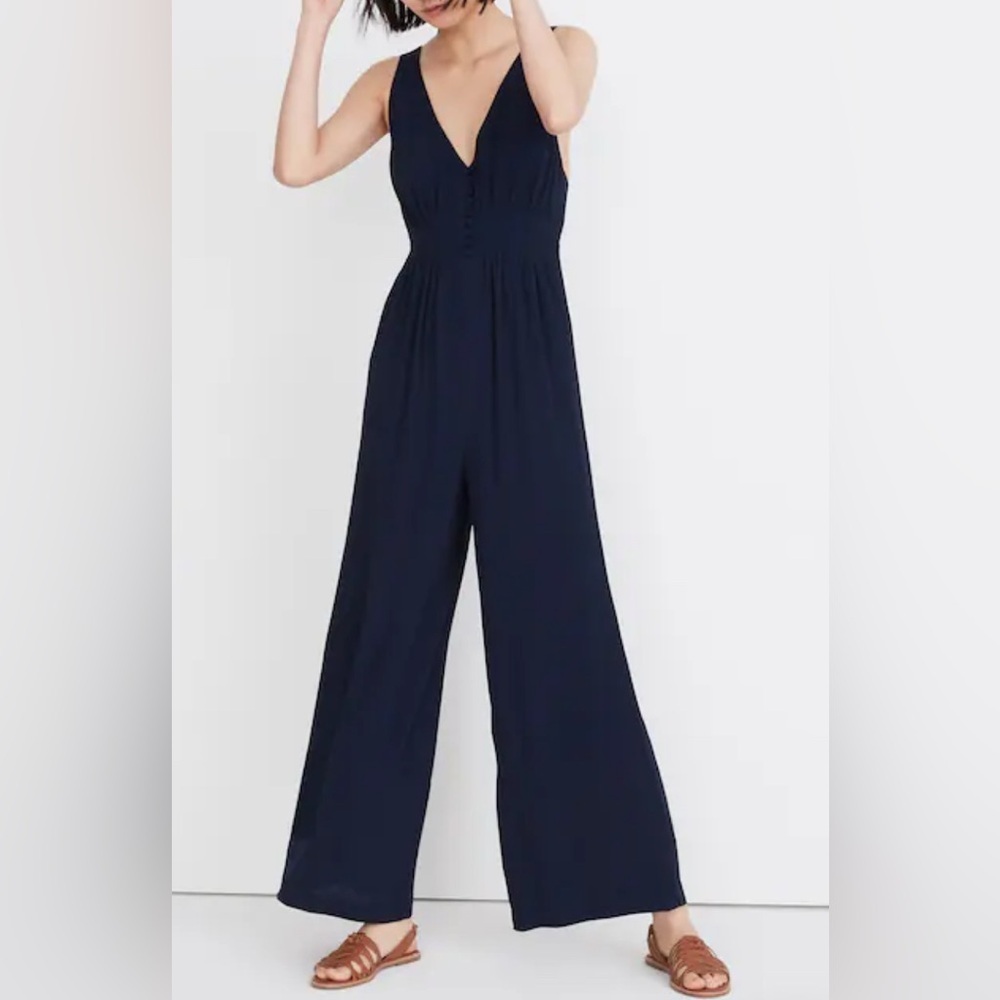 Madewell V-Back Wide Leg Jumpsuit  Size 2 Navy Blue V-neck Sleeveless  $138